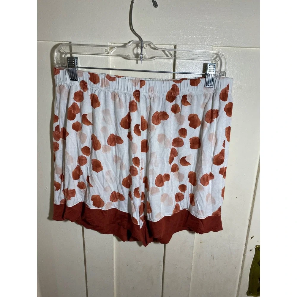 Bamboo Viscose Henley Tank and Shorts Pajama Set Rust White Polka Dot Large - Picture 8 of 9